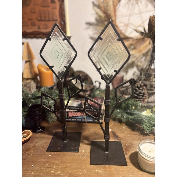 Iron Votive Holders (vintage, Mid century Modern, Glass, Floral)